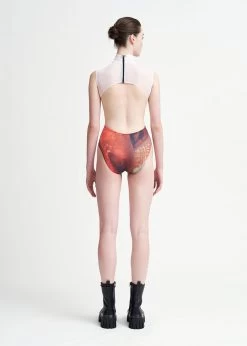 Maldire Queen Of Hearts High Neck Cut Hand Made In Italy- New Arrival- Will Go Fast -Ballet Costumes Shop HN white Mesh 647